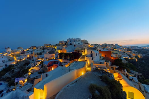 The beautiful Oia village on Santorini island at sunrise