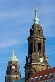 Towers of the Kreuzkirche and the Townhall in Dresden