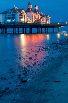 The pier of Sellin at the Baltic Sea at night