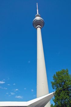 The Television tower at Alexanderplatz in Berlin in full length