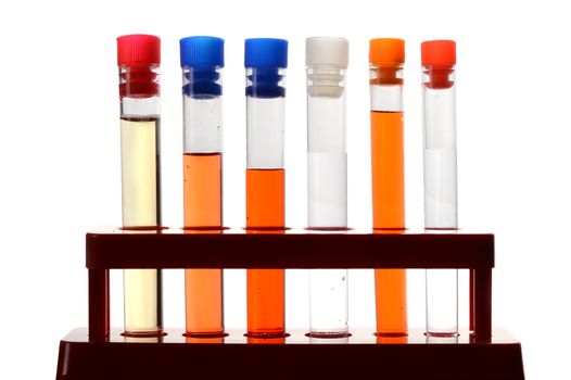 A rack of test tubes in a lab for getting results from samples.