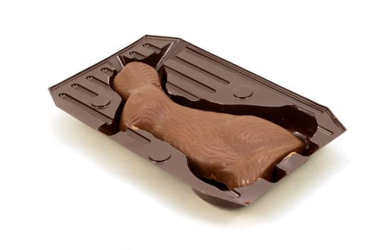 An isolated Chocolate Easter Bunny straight out of the box.