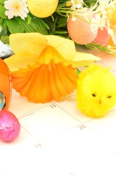 A closeup of the Easter Monday marked out on the calendar for the holiday season.