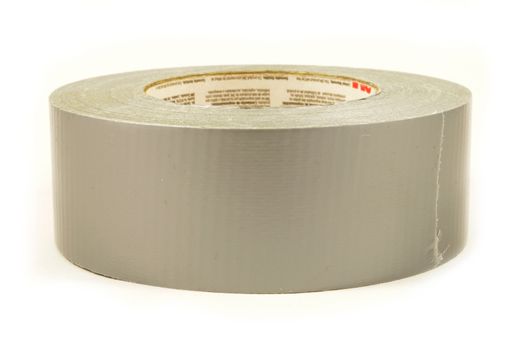 An isolated roll of duct tape over a white background.
