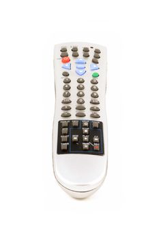 An isolated over white background image of a Universal remote controller for multiple digital devices.