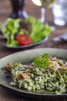 tyrolean spaetzle pasta on wood