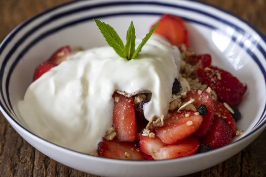 yogurt with muesli and strawberries