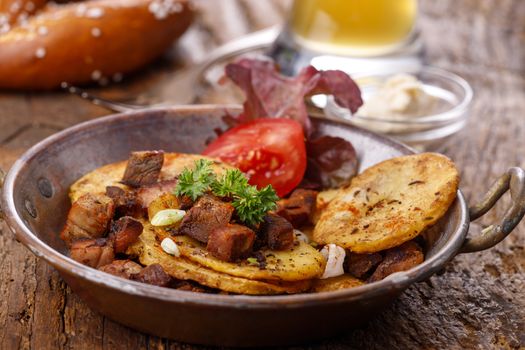 potato groestl on dark wood