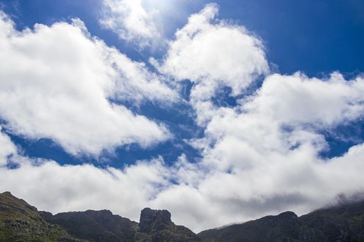 Mountains and clouds above Kirstenbosch National Botanical Garden, Cape Town, South Africa.