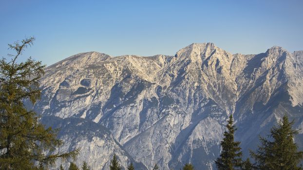 Sunny summer day with blue skies in Muttereralm, one of the mountains of the Austrian alps.