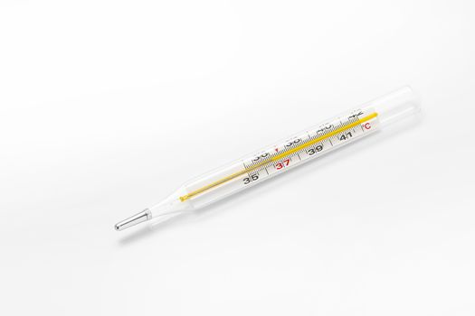 Mercury thermometer. The normal temperature of a healthy person is 36.6