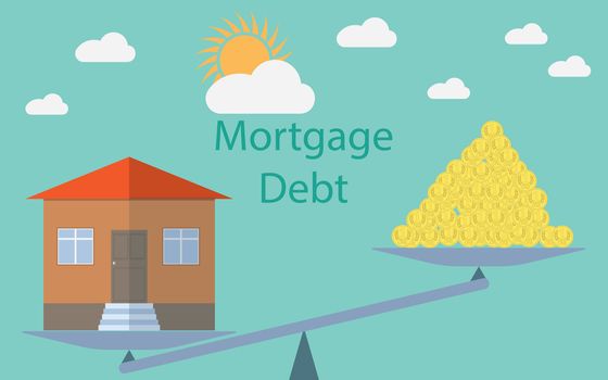 Flat design modern vector illustration concept for investment in real estate, house debt.