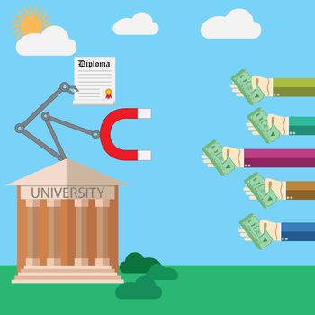 Flat design vector illustration concept for payed education proces. 