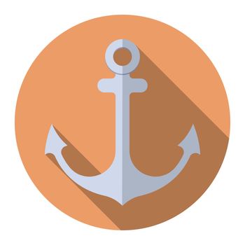 Flat design modern vector illustration of anchor icon with long shadow, isolated.
