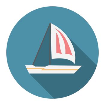 Flat design modern vector illustration of sailing boat icon with long shadow, isolated.