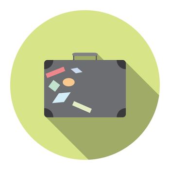 Flat design modern vector illustration of traveling bag icon with long shadow, isolated.