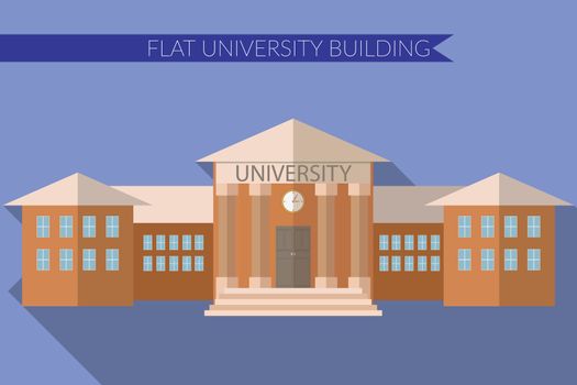 Flat design modern vector illustration of University building icon, with long shadow on color background.
