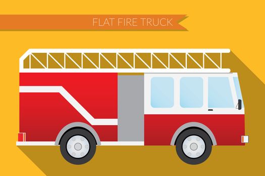 Flat design vector illustration city Transportation, fire truck, side view 