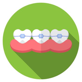 Flat design modern vector illustration of dental bracers icon with long shadow, isolated.