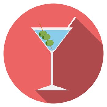 Flat design modern vector illustration of cocktail icon with long shadow, isolated.