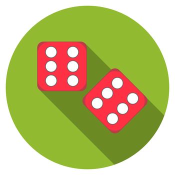 Flat design vector dice icon with long shadow, isolated