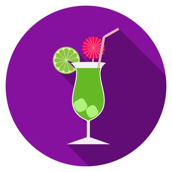 Flat design modern vector illustration of cocktail icon with long shadow, isolated.