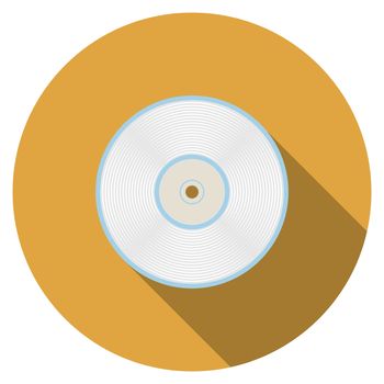 Flat design vector compact disc icon with long shadow, isolated.
