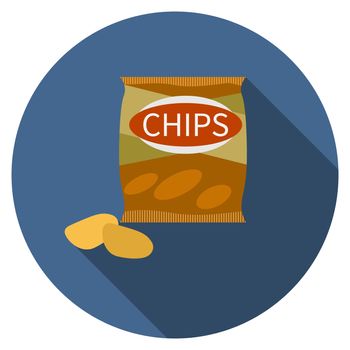 Flat design vector chips icon with long shadow, isolated.