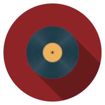 Flat design vector vinyl record icon with long shadow, isolated.