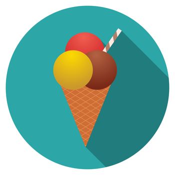 Flat design vector icecream icon with long shadow, isolated.