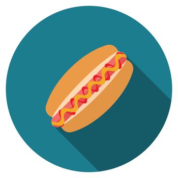 Flat design vector hotdog icon with long shadow, isolated.