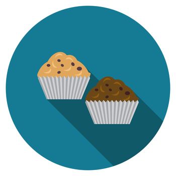 Flat design vector muffins icon with long shadow, isolated.