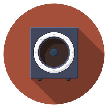Flat design vector Sound speaker icon with long shadow, isolated.