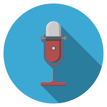 Flat design vector microphone icon with long shadow, isolated.