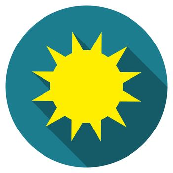 Flat design vector Sun icon with long shadow, isolated.
