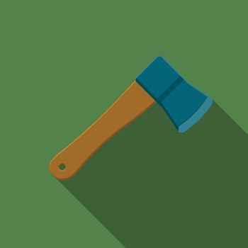 Flat design modern vector illustration of axe icon, camping and hiking equipment with long shadow.