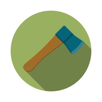Flat design modern vector illustration of axe icon, camping and hiking equipment with long shadow.