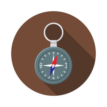Flat design modern vector illustration of compass icon, camping, hiking and exploring equipment with long shadow.