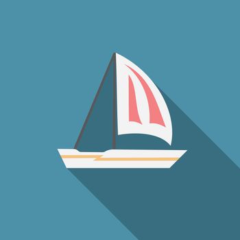 Flat design modern vector illustration of sailing boat icon with long shadow.