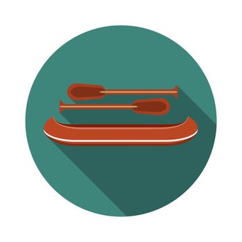 Flat design modern vector illustration of canoe icon, with long shadow.
