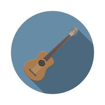 Flat design modern vector illustration of acoustic guitar icon, music instrument with long shadow.