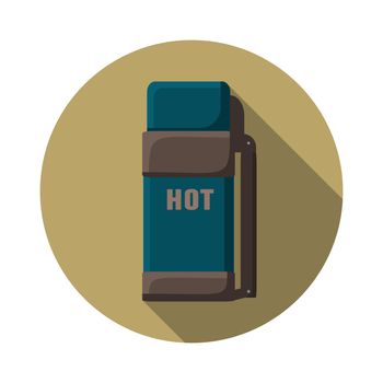 Flat design modern vector illustration of thermo container icon, camping and hiking equipment with long shadow.