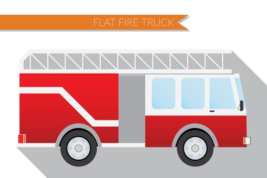 Flat design vector illustration city Transportation, fire truck, side view .