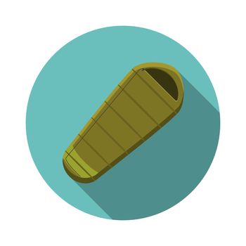 Flat design modern vector illustration of sleeping bag icon, camping and hiking equipment with long shadow.