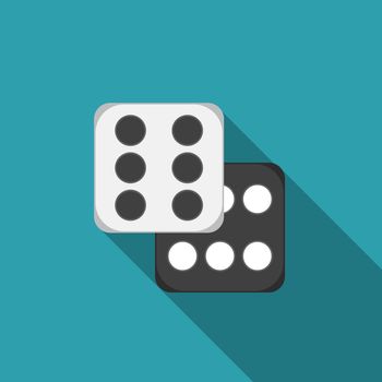 Flat design vector dice icon with long shadow.