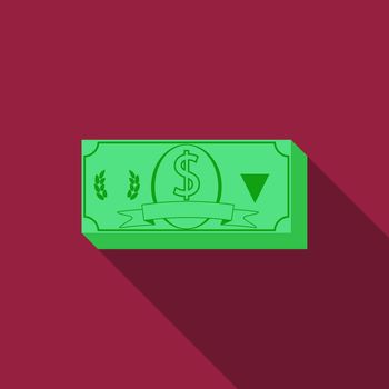 Flat design vector money icon with long shadow.