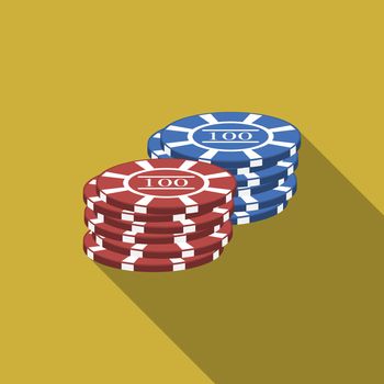 Flat design vector gambling chips icon with long shadow.