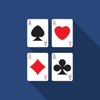 Flat design vector ace cards icon with long shadow.