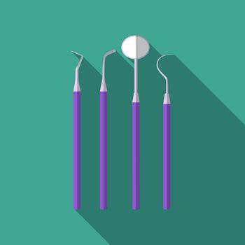 Flat design modern vector illustration of dental tools icon with long shadow.