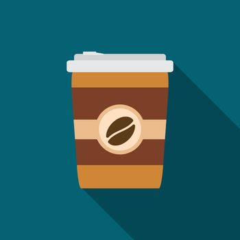 Flat design modern vector illustration of coffee icon with long shadow.